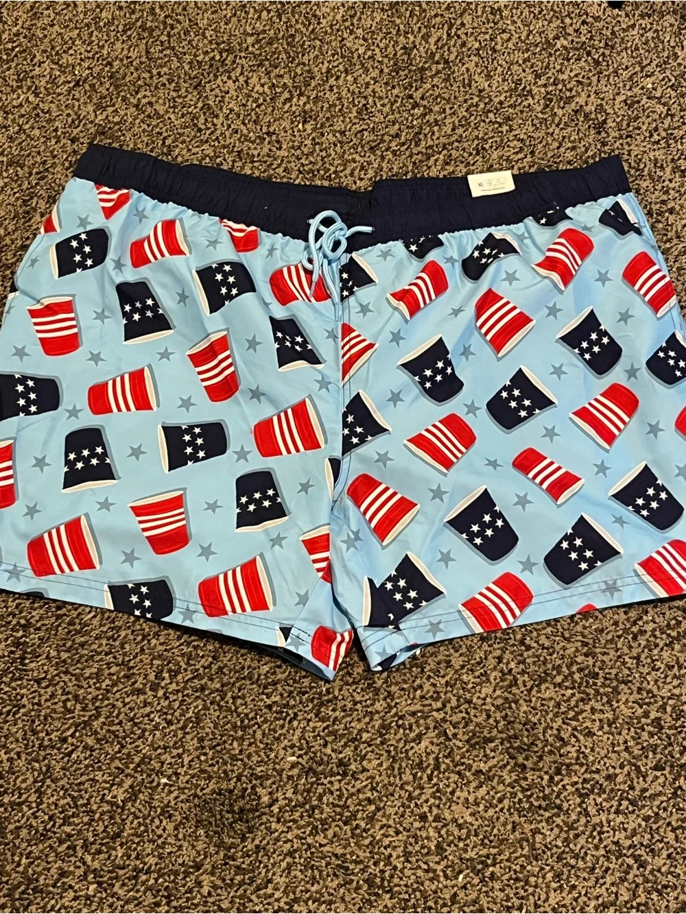 Men's Light Blue Patriotic Print Swim Trunks